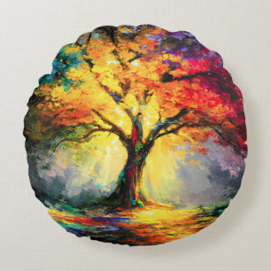 Abstract Spiritual Nature Tree of Life Round Pillow