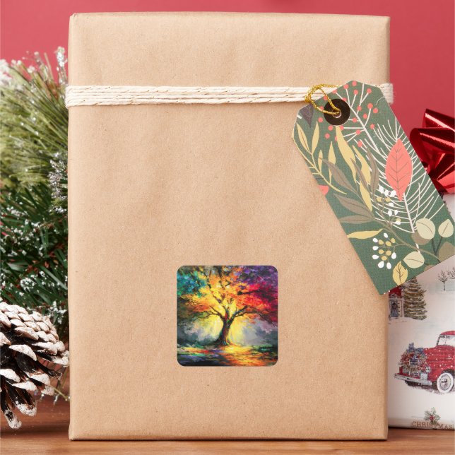 Abstract Spiritual Nature Tree of Life Square Sticker (Holiday)