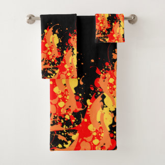 Abstract splash art _ yellow orange and red bath towel set