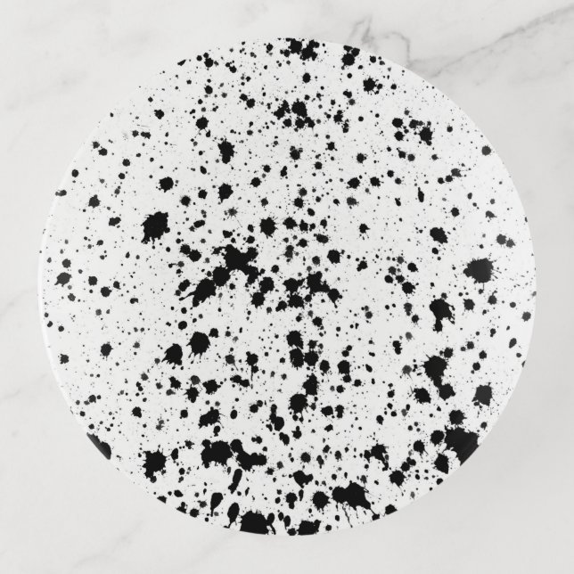 Abstract Splash Black And White Paint Splatters Trinket Tray (Front)