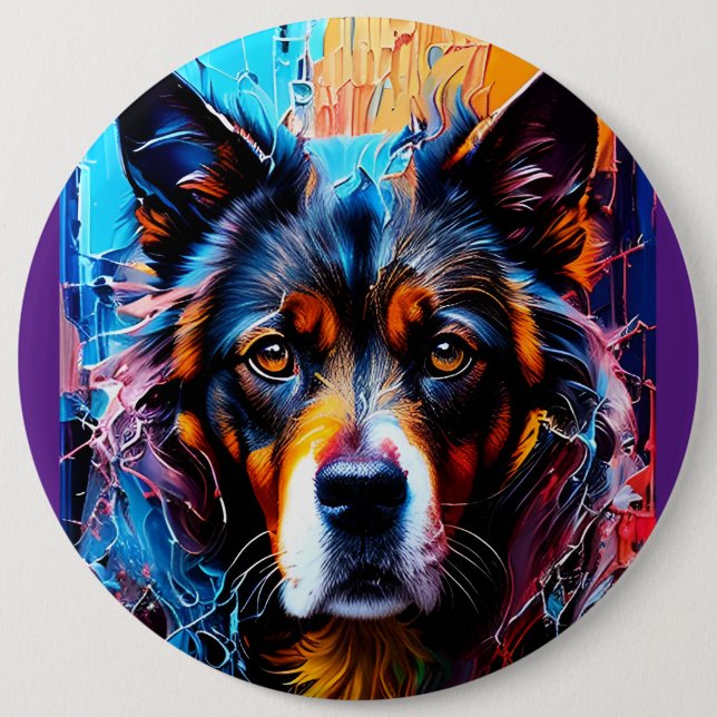 Abstract splash color dog  button (Front)