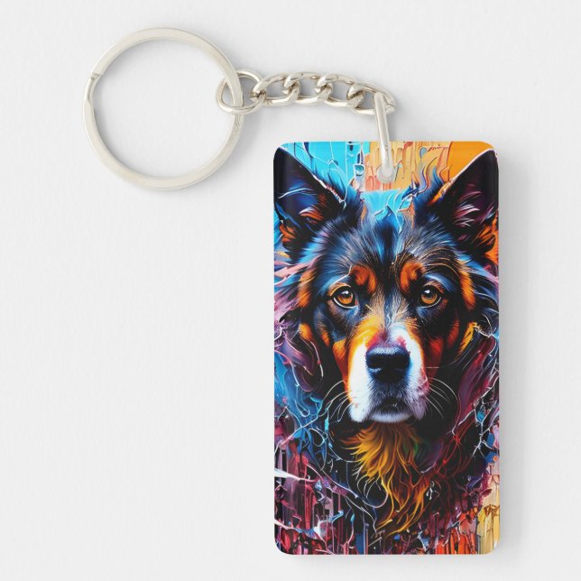 Abstract splash color dog  keychain (Front)