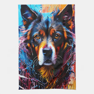 Abstract splash color dog kitchen towel