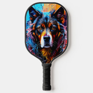 Abstract splash color dog pickleball paddle