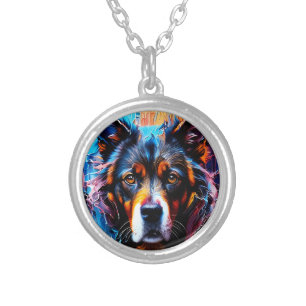 Abstract splash color dog silver plated necklace