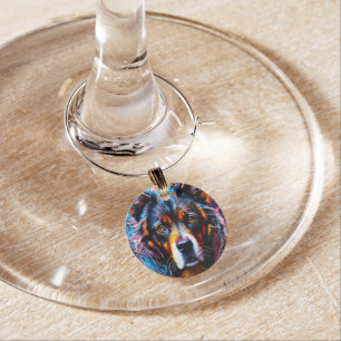 Abstract splash color dog   wine charm