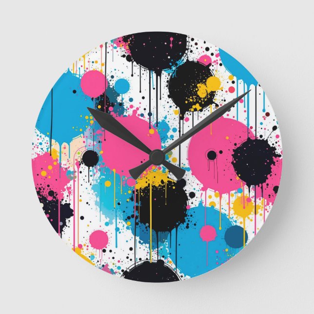🎨 Abstract Splash Colorful Pattern Modern Design Round Clock (Front)