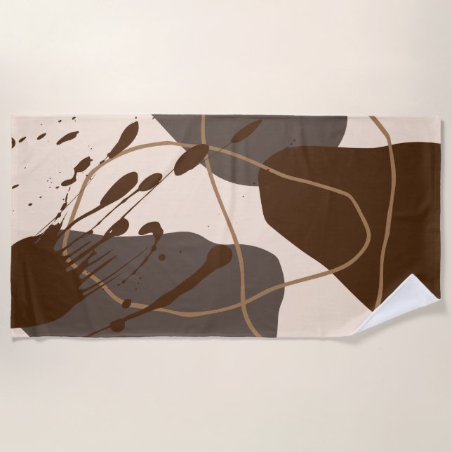 Abstract Splash Line Art Brown Beige Beach Towel (Front)