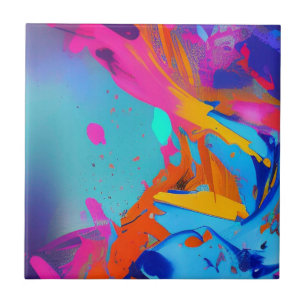 Abstract splashes of color blue fuchsia orange  ceramic tile