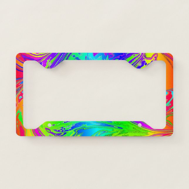 Abstract Splashing Rainbow Liquid License Plate Frame (Front)