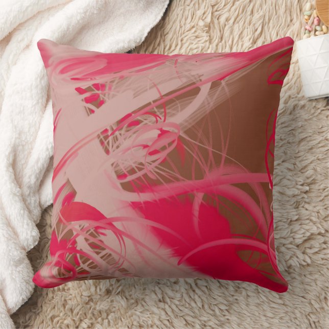 Abstract Splattered Paint Pink Brown Throw Pillow (Blanket)