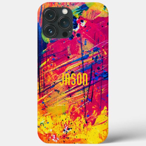 Abstract Splatters Yellow Hot Pink Blue Custom  iPhone 13 Pro Max Case