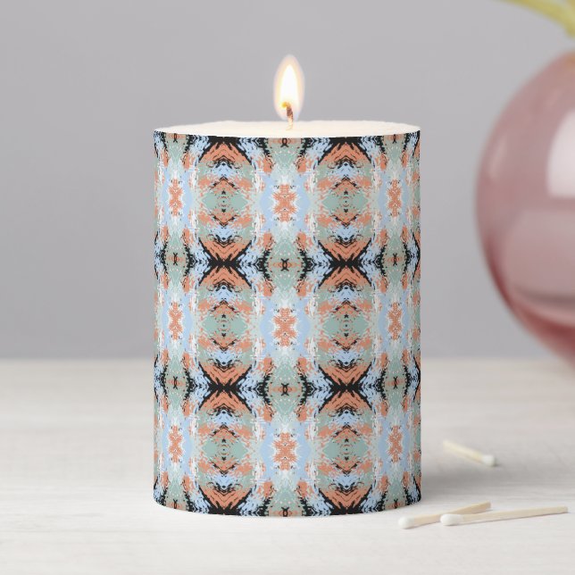 Abstract Split Ends Pattern And Soft Pastels Pillar Candle (In Situ)