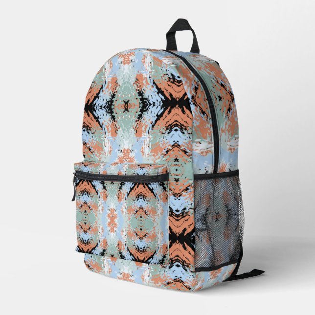 Abstract Split Ends Pattern And Soft Pastels Printed Backpack (Back Corner Right)