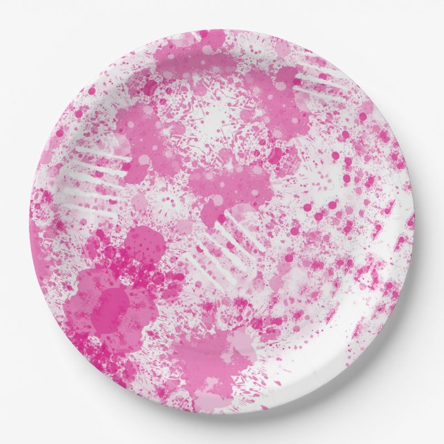 Abstract Spray of Pink Paint Paper Plates (Front)