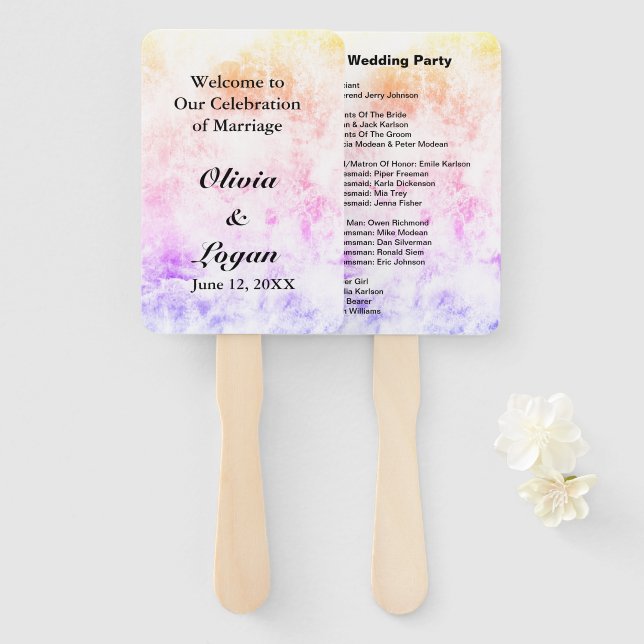 Abstract Spring Colors Wedding Party List Hand Fan (Front and Back)