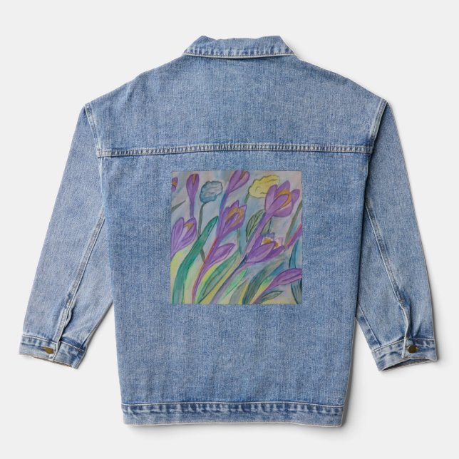 Abstract Spring Crocus Denim Jacket (Back)