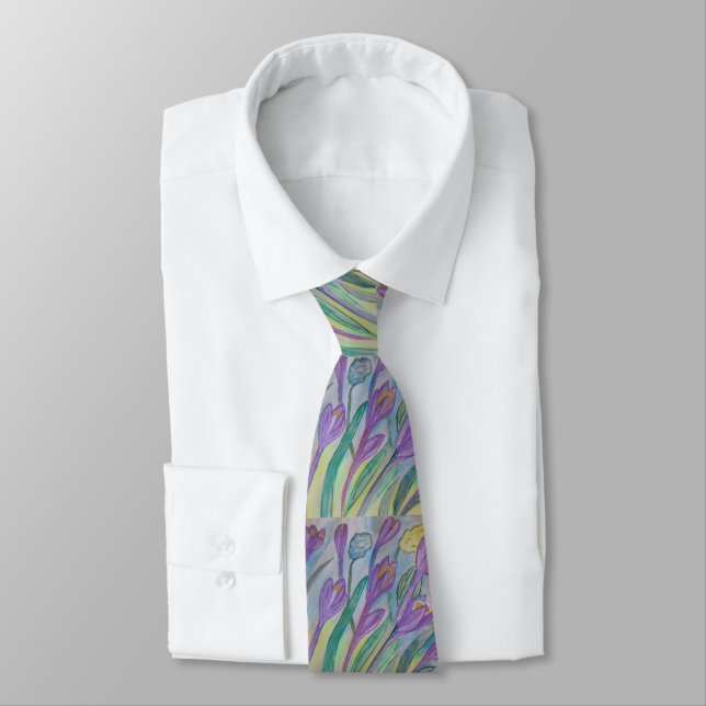 Abstract Spring Crocus  Neck Tie (Tied)