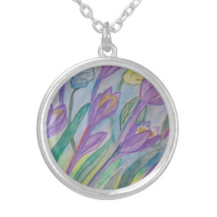 Abstract Spring Crocus Silver Plated Necklace