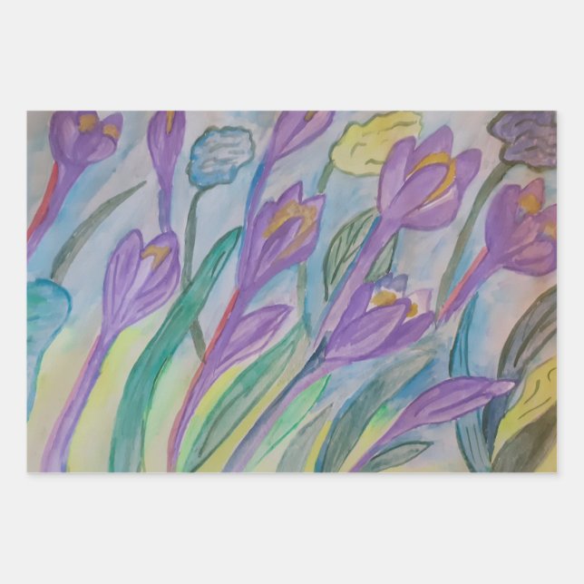 Abstract Spring Crocus Wrapping Paper Sheets (Front)