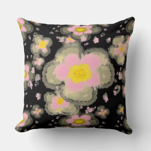 Abstract Spring Flowers (pink/black) Throw Pillow (Front)