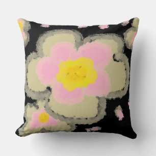 Abstract Spring Flowers (pink/black) Throw Pillow