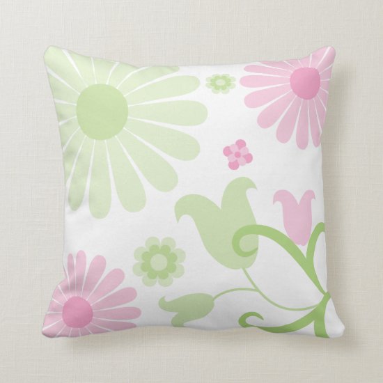 Abstract Spring Green Baby Pink Funky Florals Throw Pillow