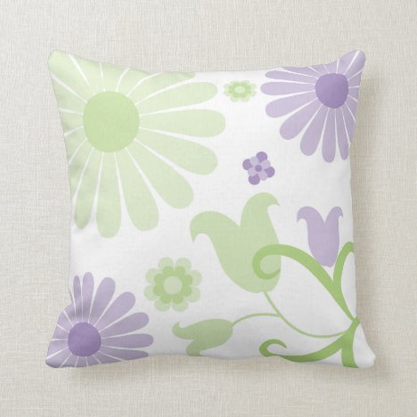 Abstract Spring Green Lavender Funky Florals Throw Pillow