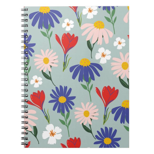 Abstract spring seamless pattern with colorful flo notebook (Front)