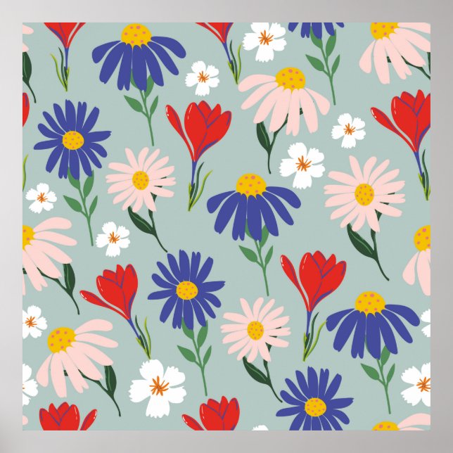 Abstract spring seamless pattern with colorful flo poster (Front)