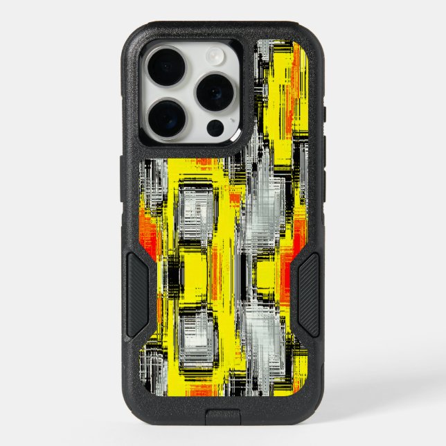 Abstract squares formed from scratches over yellow iPhone 15 pro case (Back)