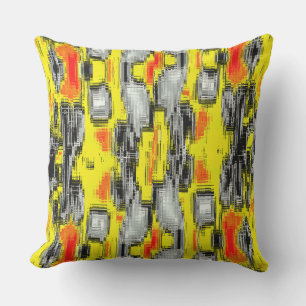 Abstract squares formed from scratches over yellow outdoor pillow