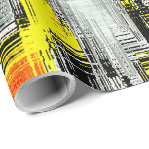Abstract squares formed from scratches over yellow wrapping paper