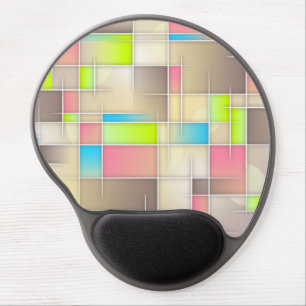 Abstract squares, grids, pink, brown, lime, beige. gel mouse pad