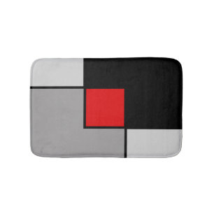 Abstract squares in black gray & red bath mat