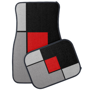 Abstract squares in black gray & red car floor mat