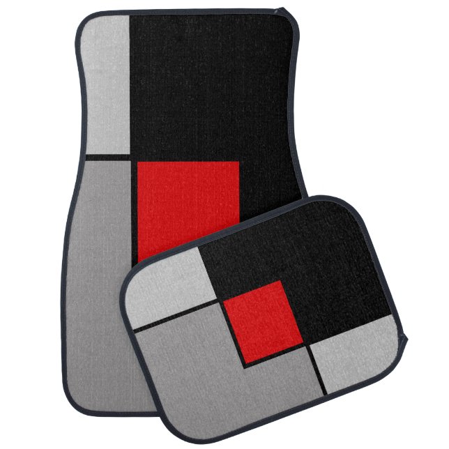 Abstract squares in black gray & red car floor mat (Set)