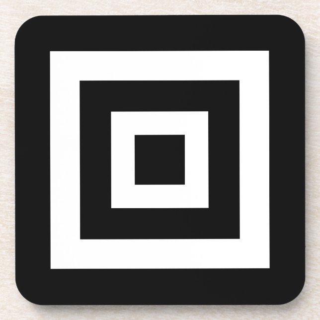Abstract Squares in Black & White Beverage Coaster (Front)