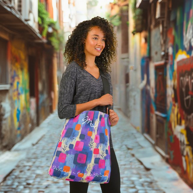 Abstract Squares in Blue and Pink with Geometric Tote Bag (Creator Uploaded)