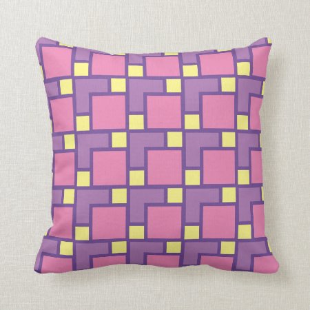 Abstract Squares Pink And Purple  Throw Pillow