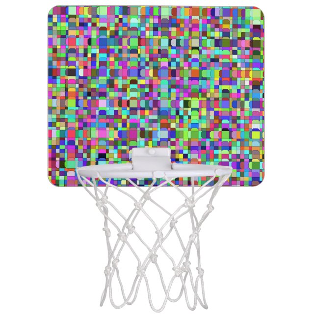 Abstract Squares Shapes Multicolor Pattern Mini Basketball Hoop (Front)