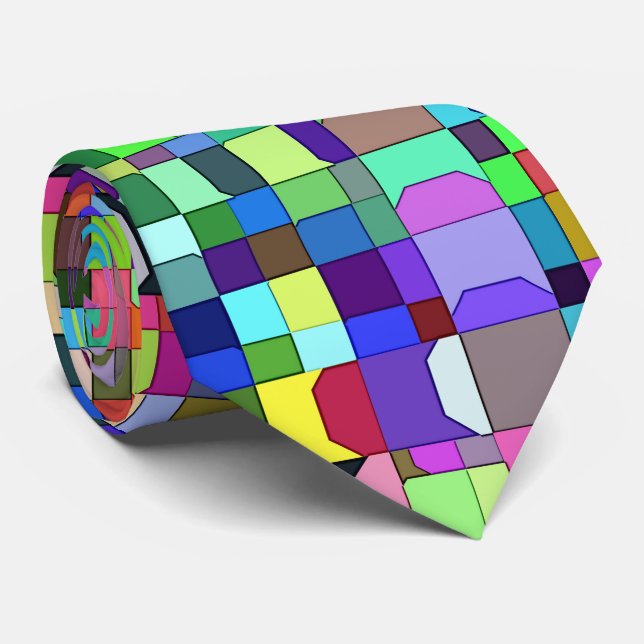 Abstract Squares Shapes Multicolor Pattern Neck Tie (Rolled)