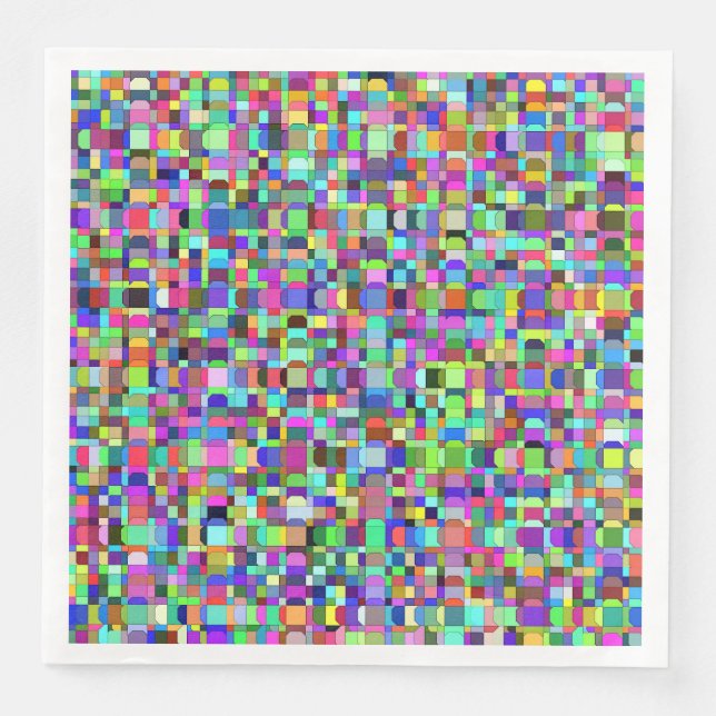 Abstract Squares Shapes Multicolor Pattern Paper Dinner Napkins (Front)