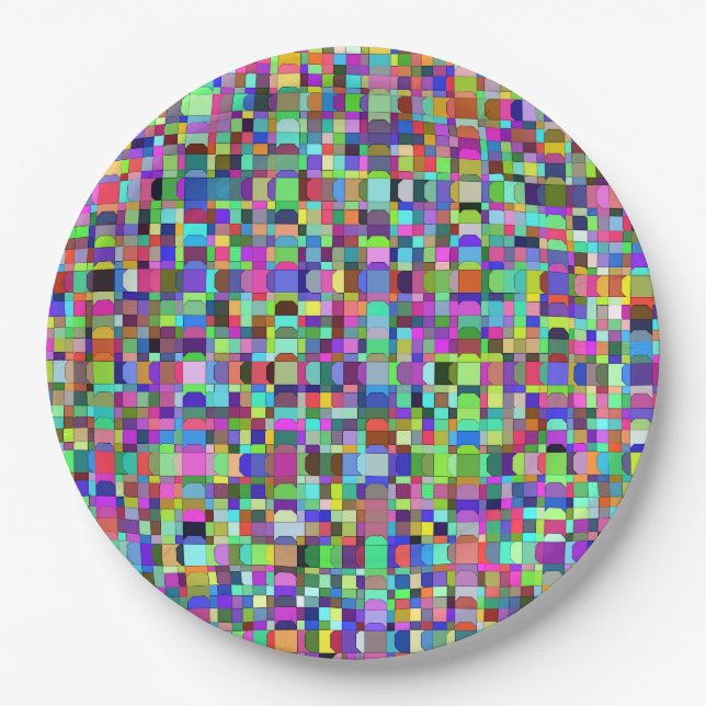 Abstract Squares Shapes Multicolor Pattern Paper Plates (Front)