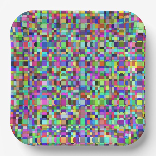 Abstract Squares Shapes Multicolor Pattern Paper Plates (Front)