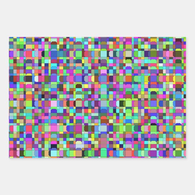 Abstract Squares Shapes Multicolor Pattern Wrapping Paper Sheets (Front)