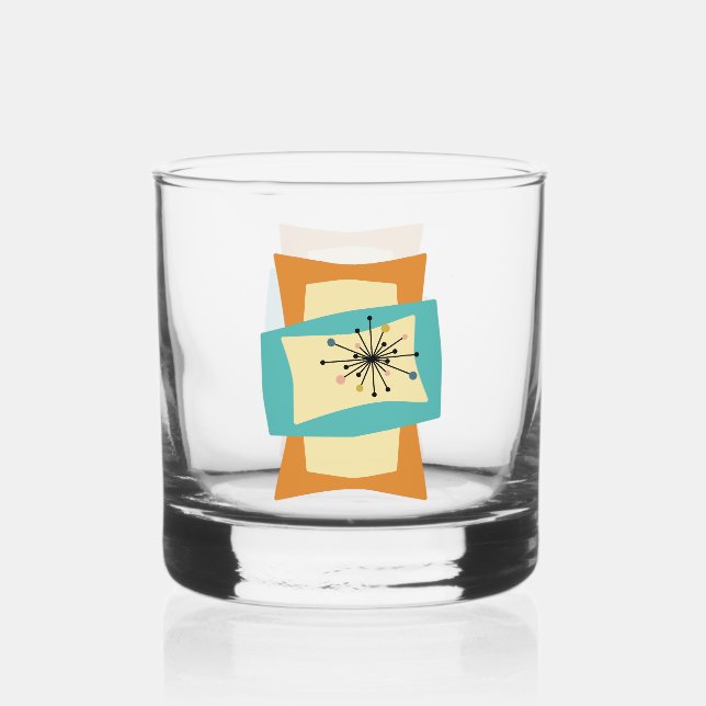 Abstract Squeezed Rectangles Mid Century Modern Whiskey Glass (Front)