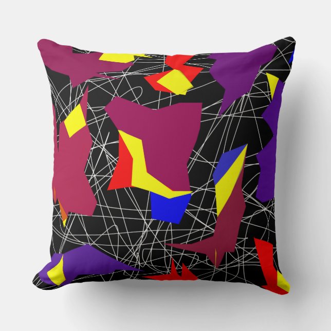 Abstract Squiggles and Different Shapes & Colors Throw Pillow (Front)