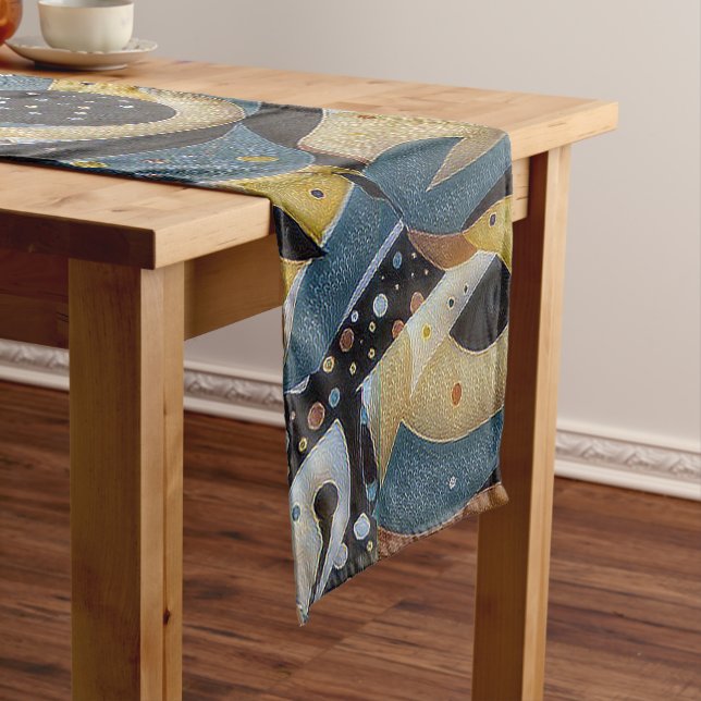 Abstract squiggles, dots, and zigzags pattern short table runner (In Situ)