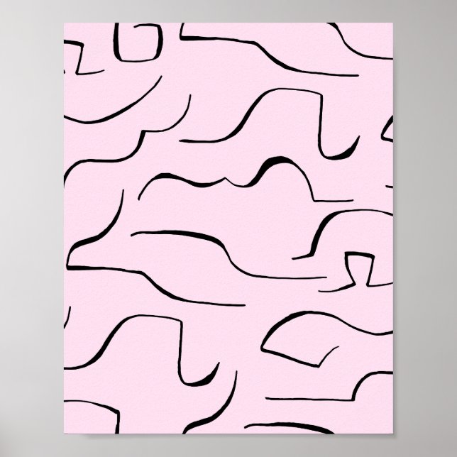 Abstract Squiggly Line Art - Pink Background Poster (Front)